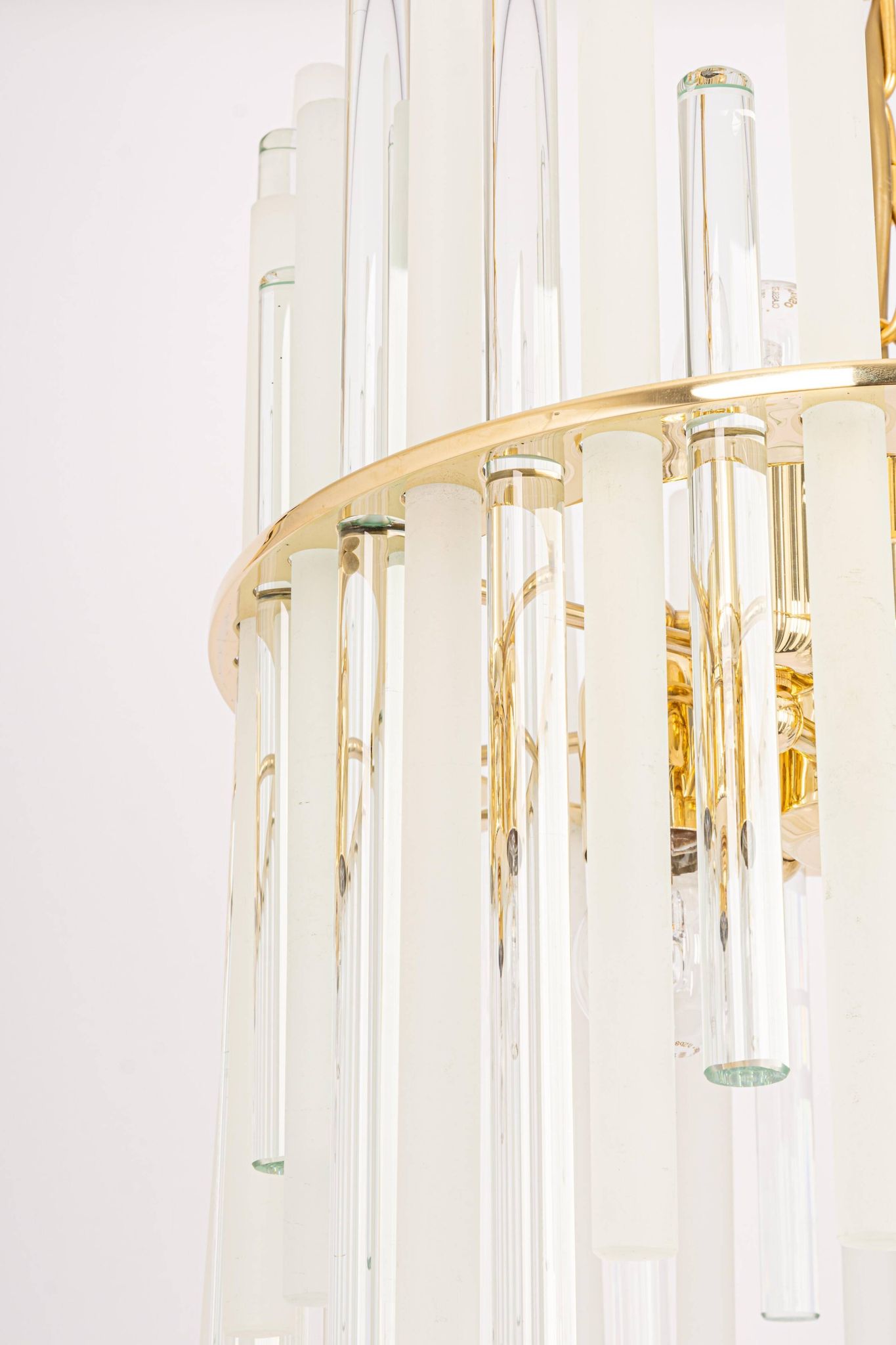 golden brass chandelier with crystal glass rods by C. Palme, Germany, 1970s.
