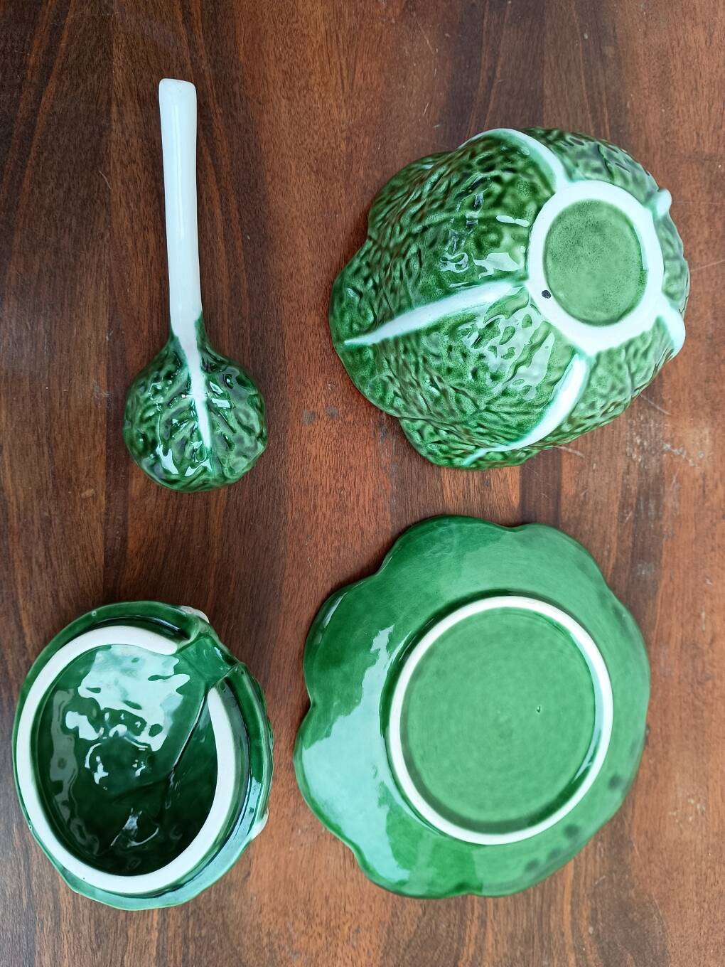 Soup tureen and cabbage slipware dish