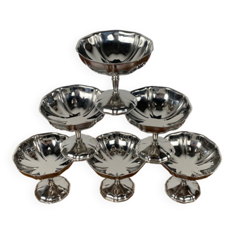 Set of 6 stainless steel ice cream/dessert cups, "flower" shape