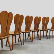 Chaises de salle à manger vintage brutalistes en bois 1970 « cœurs »