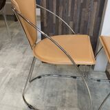 Set of 4 Linda armchairs by Arrben in camel leather with a chrome frame.