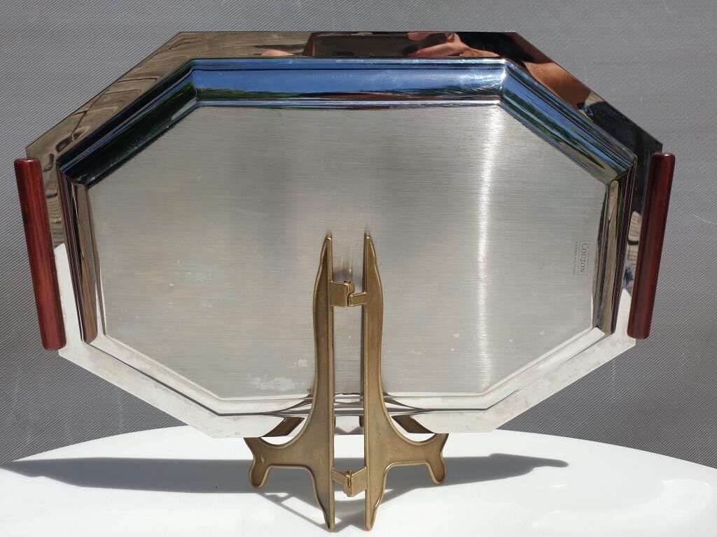 Service tray Art Deco style Jean Couzon vintage wooden handles