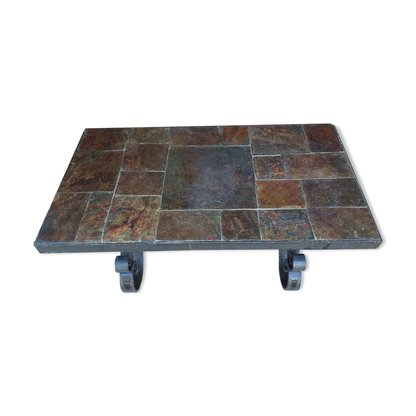 Slate and wrought iron coffee table