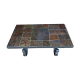 Slate and wrought iron coffee table
