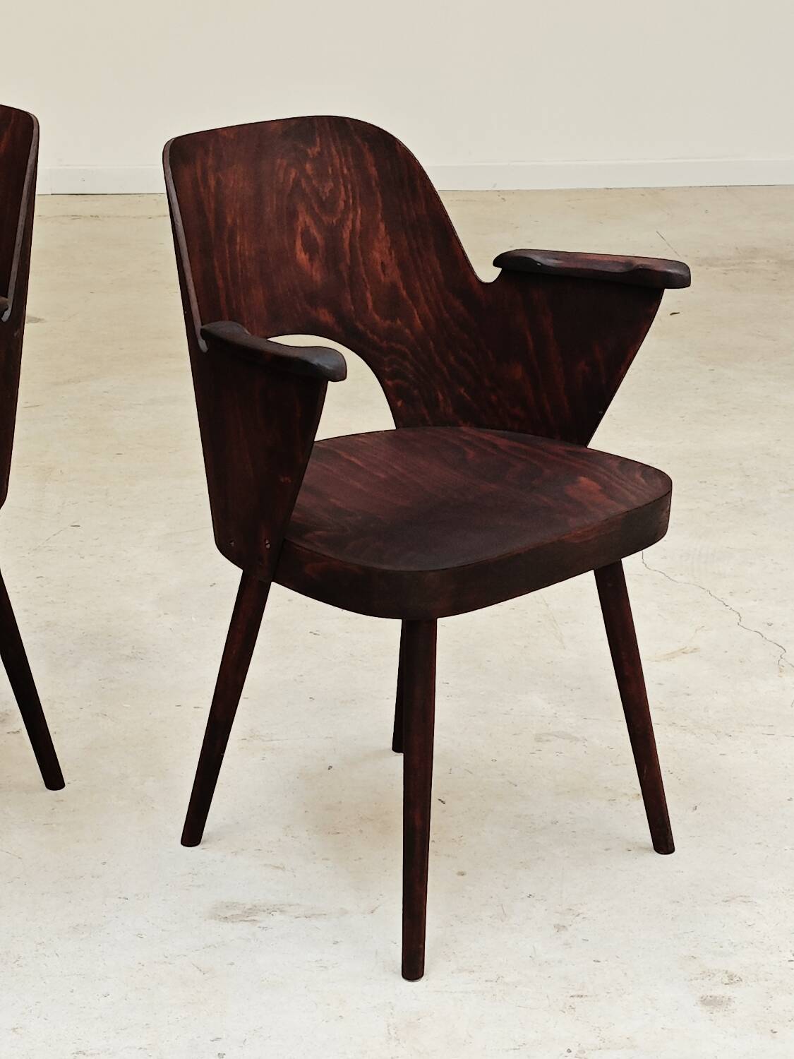 Pair of wooden armchairs by Lubomir Hofmann for Ton (Thonet), 1960