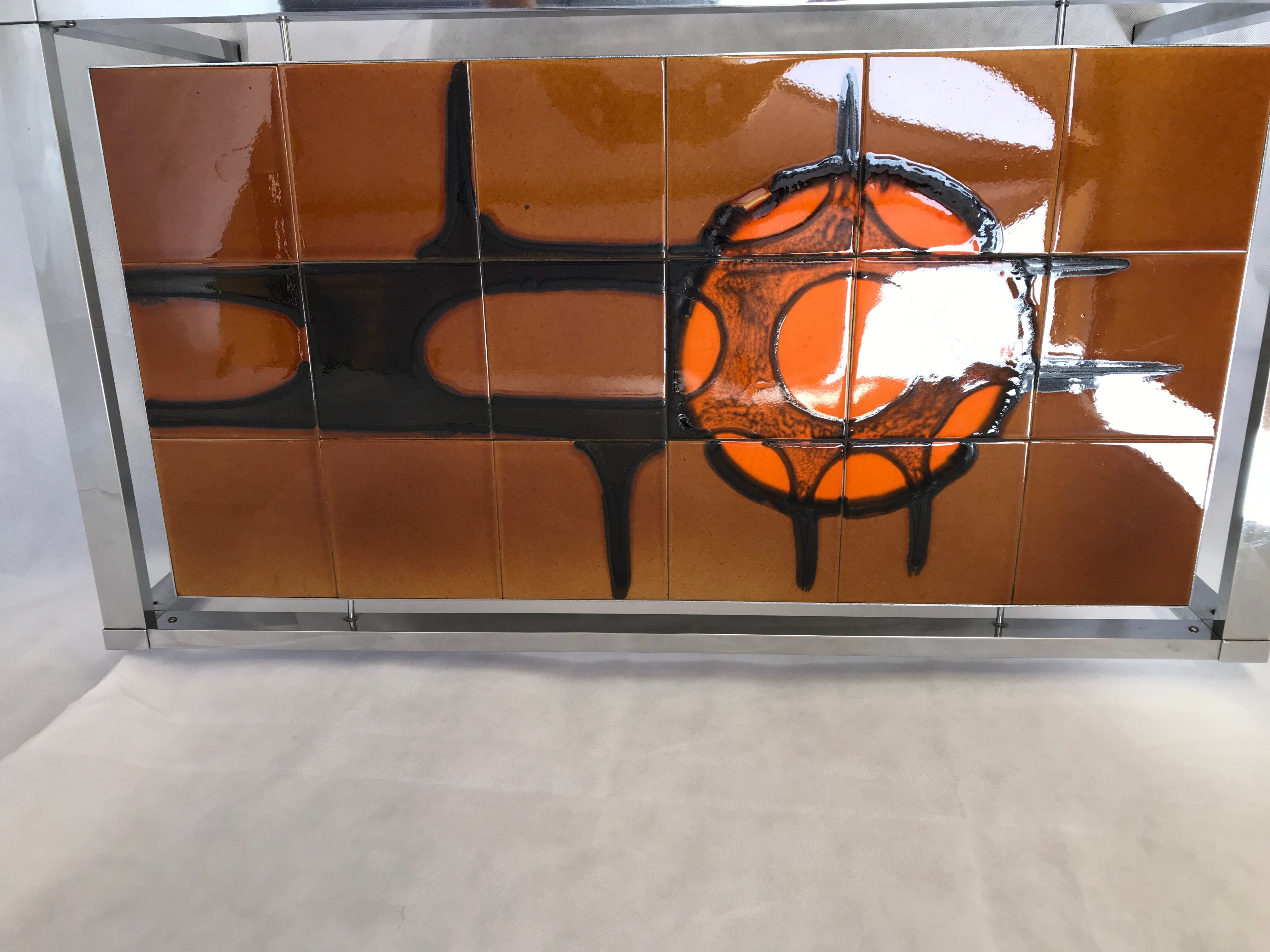 Metal and ceramic earthenware coffee table