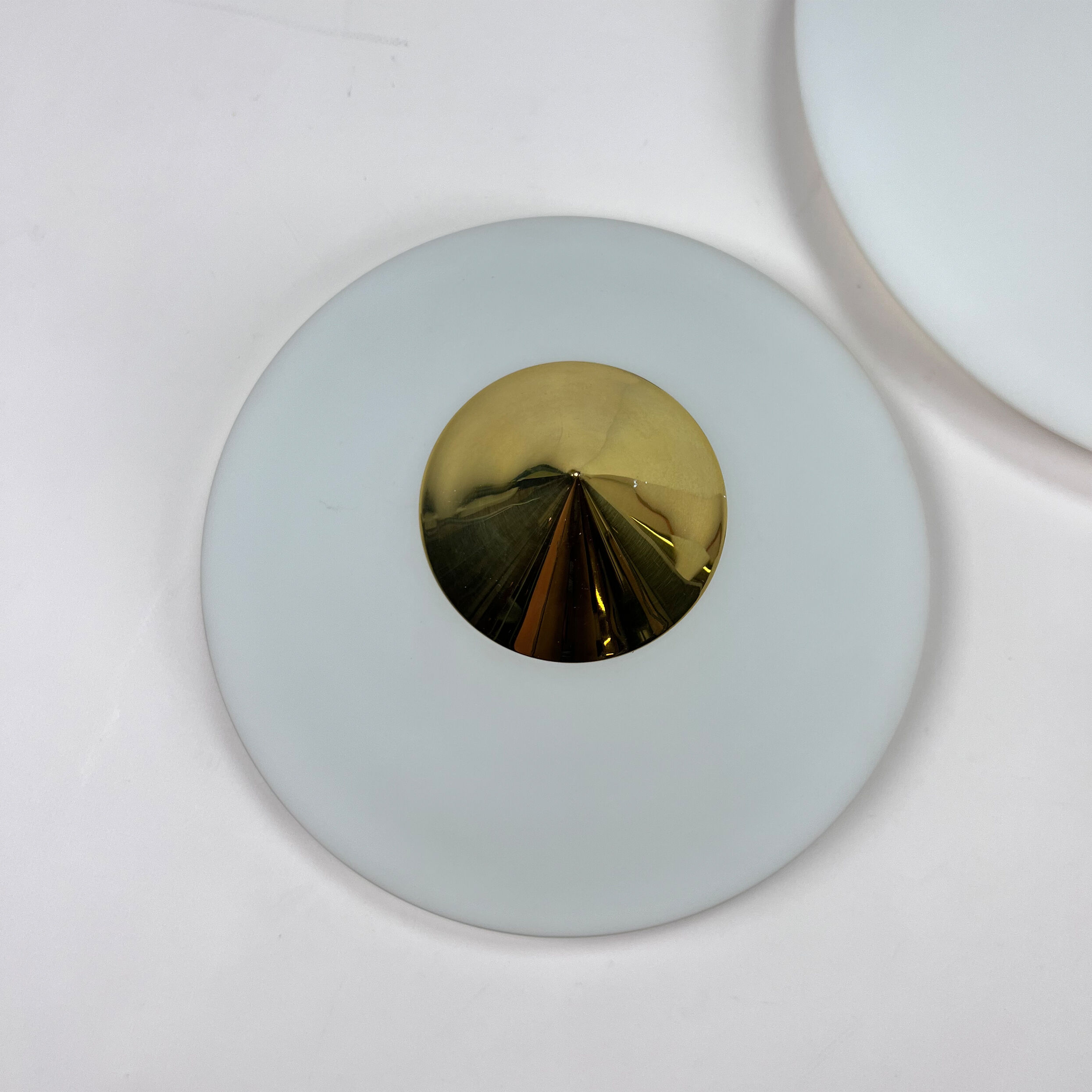 Hollywood Regency Brass and Opaline Glass Ceiling/Wall lamp by Glashutte Limburg, 1970s