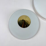 Hollywood Regency Brass and Opaline Glass Ceiling/Wall lamp by Glashutte Limburg, 1970s