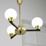 Vintage Italian Metal and Opaline Glass Chandelier