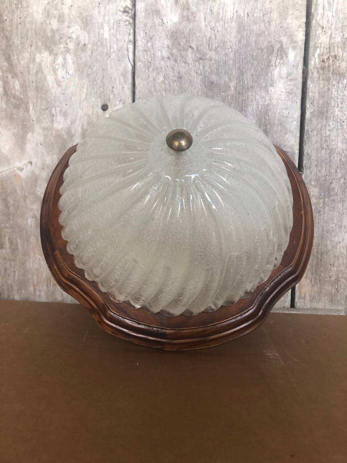 Old Bubble Glass Ceiling Light + Vintage Wood Contour #A705