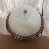 Old Bubble Glass Ceiling Light + Vintage Wood Contour #A705