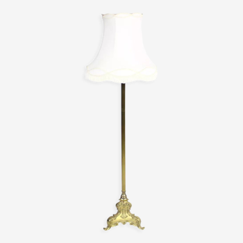 Brass floor lamp with fabric shade 1970s