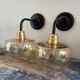 Pair of vintage amber glass wall lights