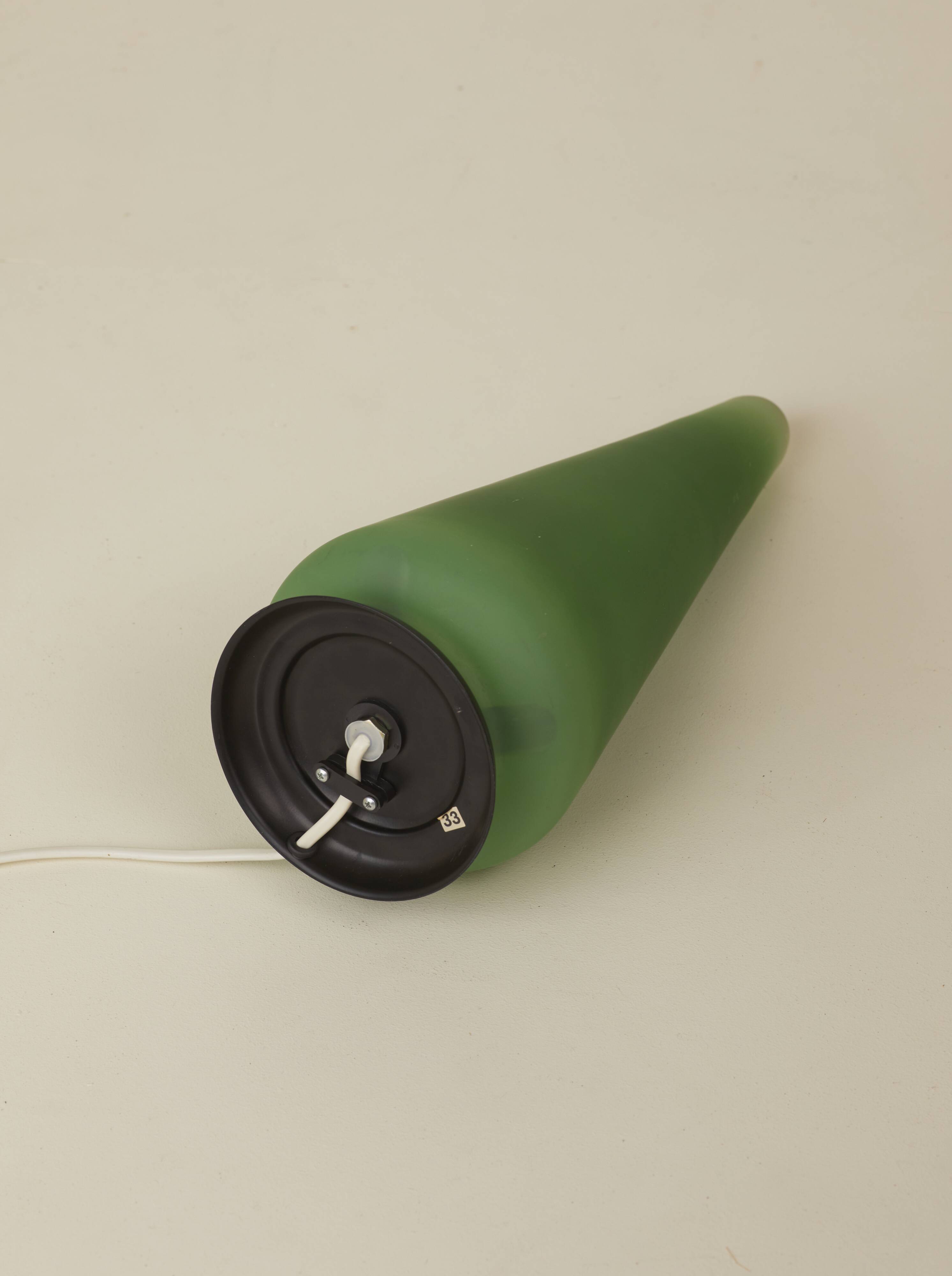 Green frosted glass "cone" lamp, France c. 1990
