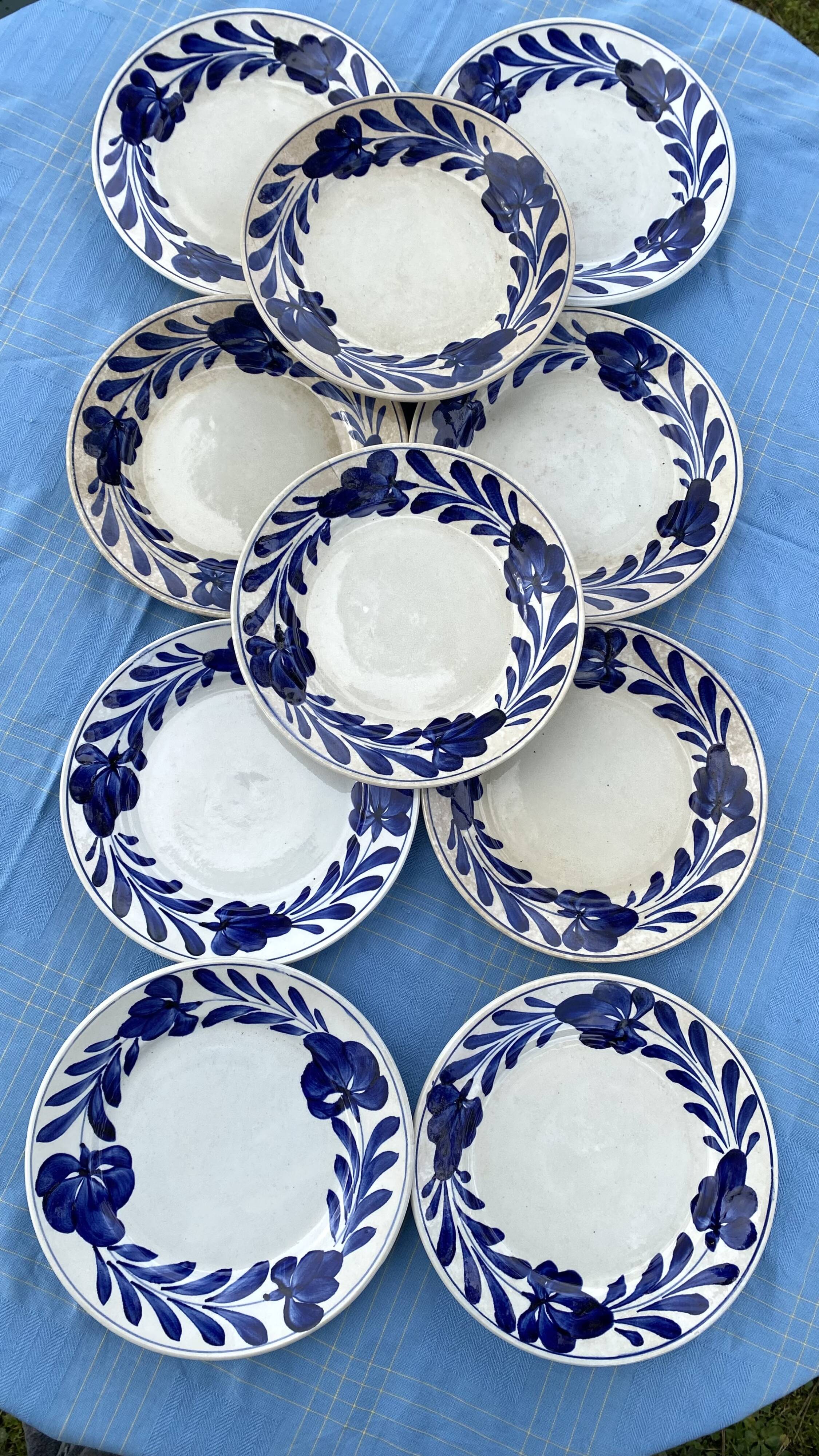 Cobalt blue floral deep plates from Lunéville.