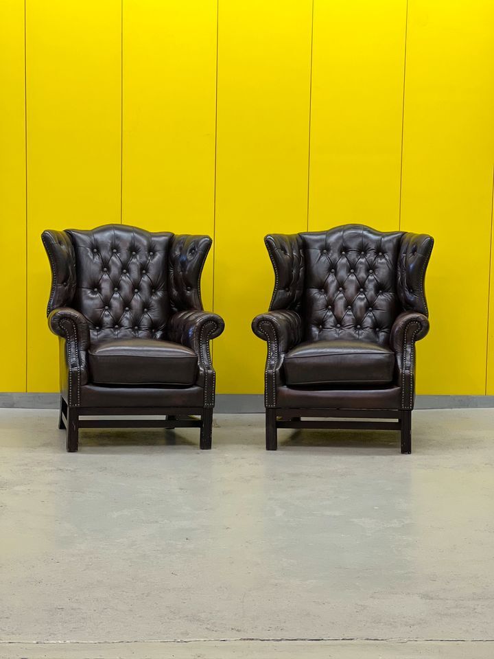 Vintage leather chesterfield wingback armchair (price is for one)