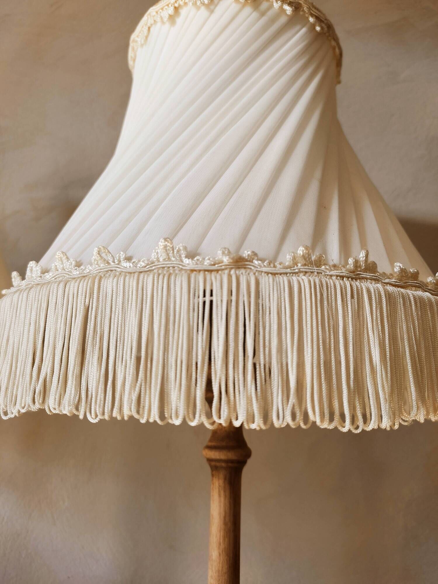 Pair of wooden lamps, pleated lampshade