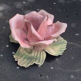 Pink candle holder in slip, old biscuit