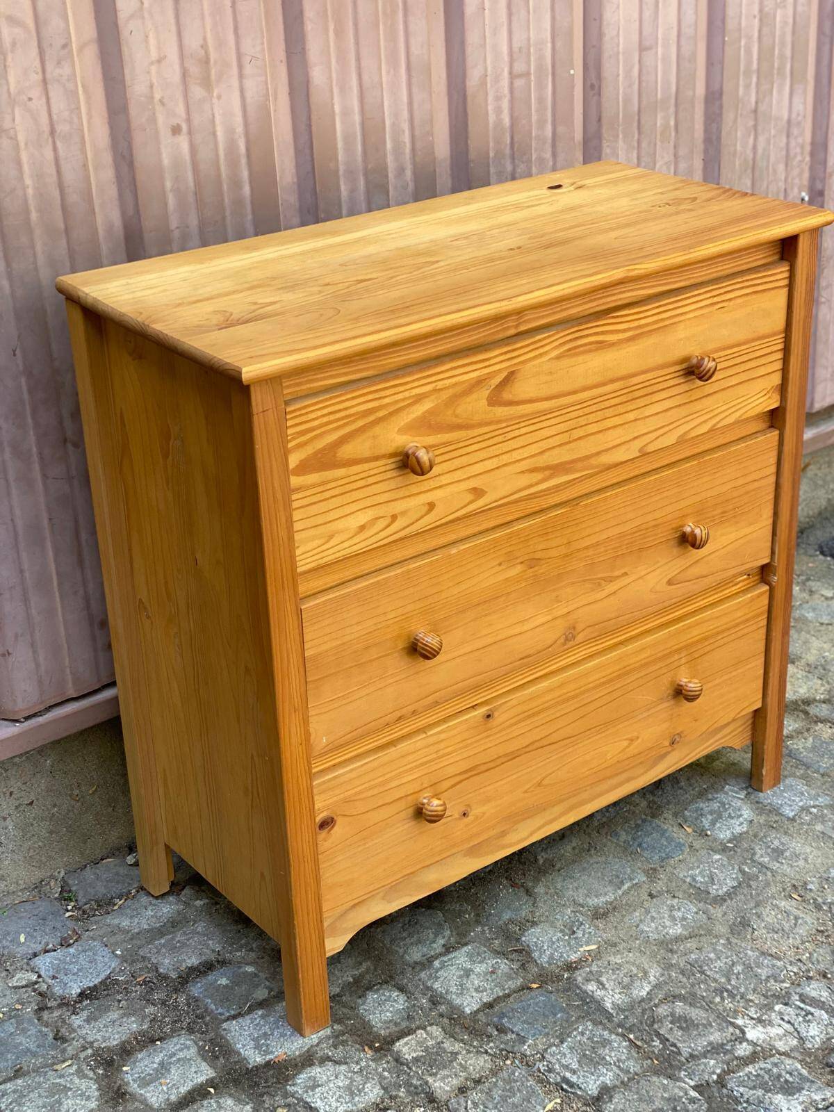Commode scandinave en bois massif avec 3 tiroirs années 90