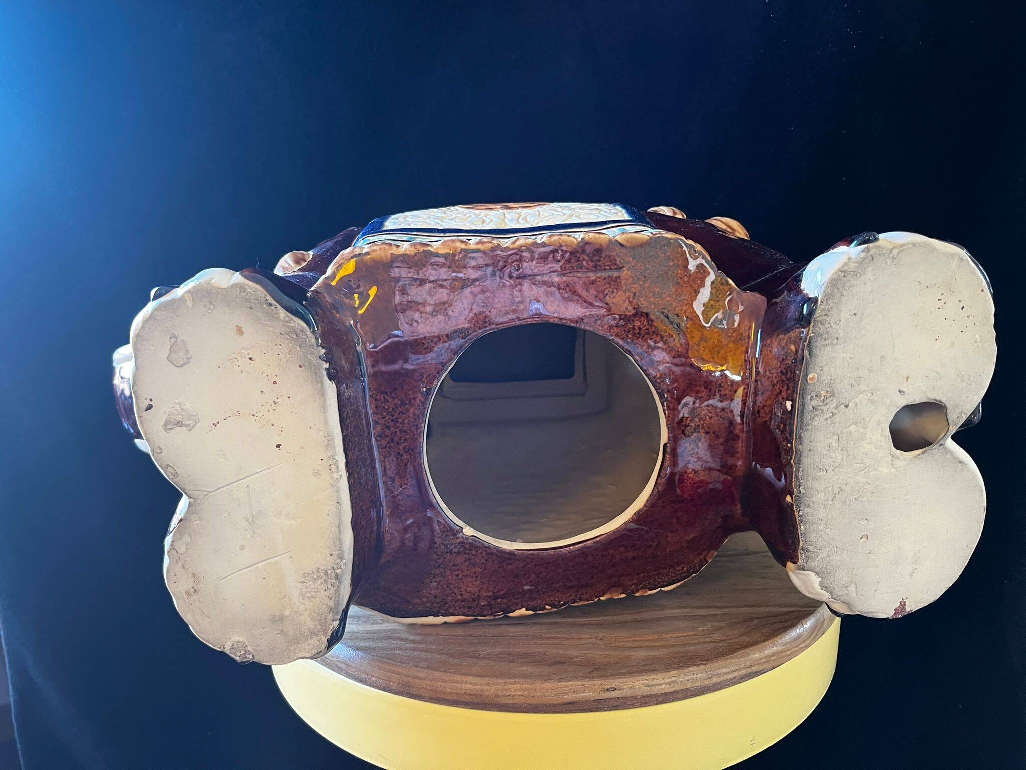 Vintage 70s xl ceramic elephant plant pot - brown