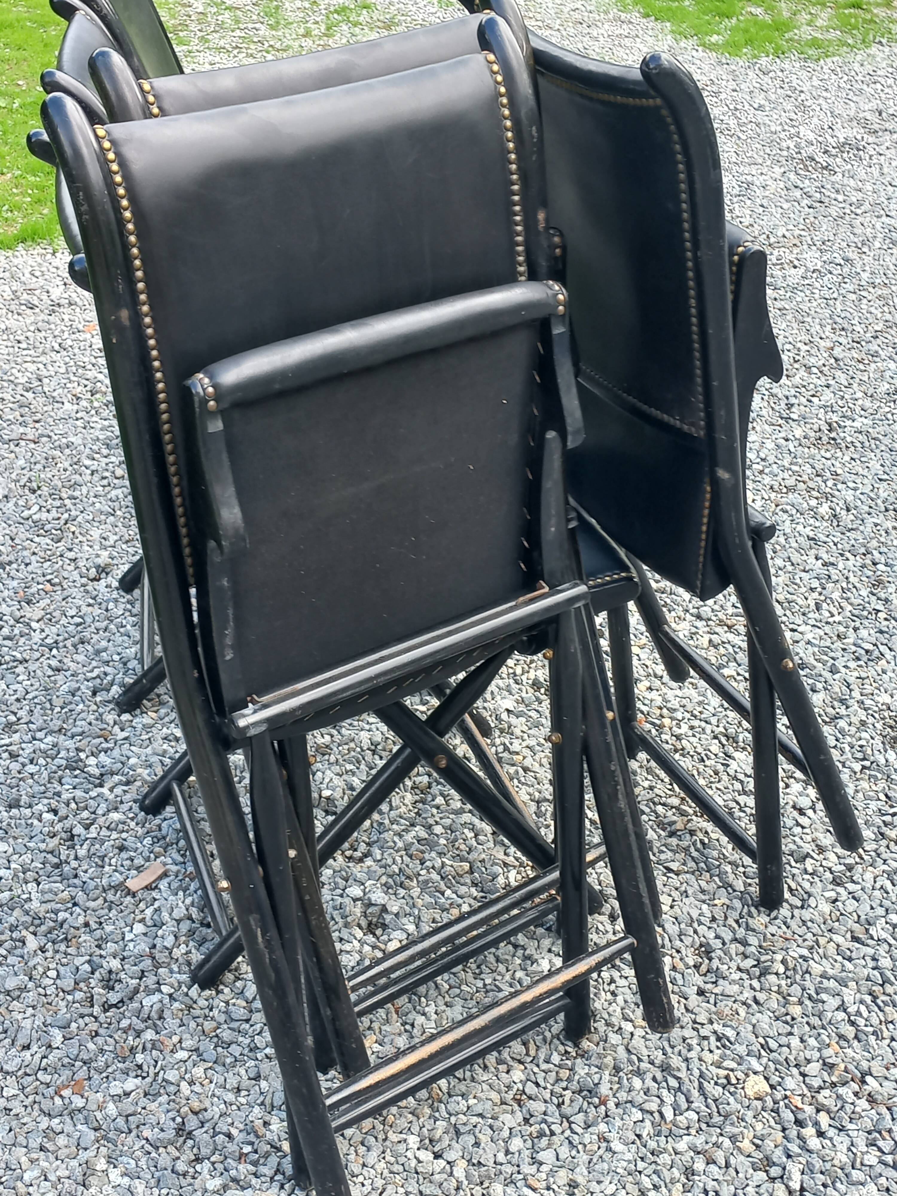 Set of 6 folding chairs, 70s design, 3 leather, 3 moleskin