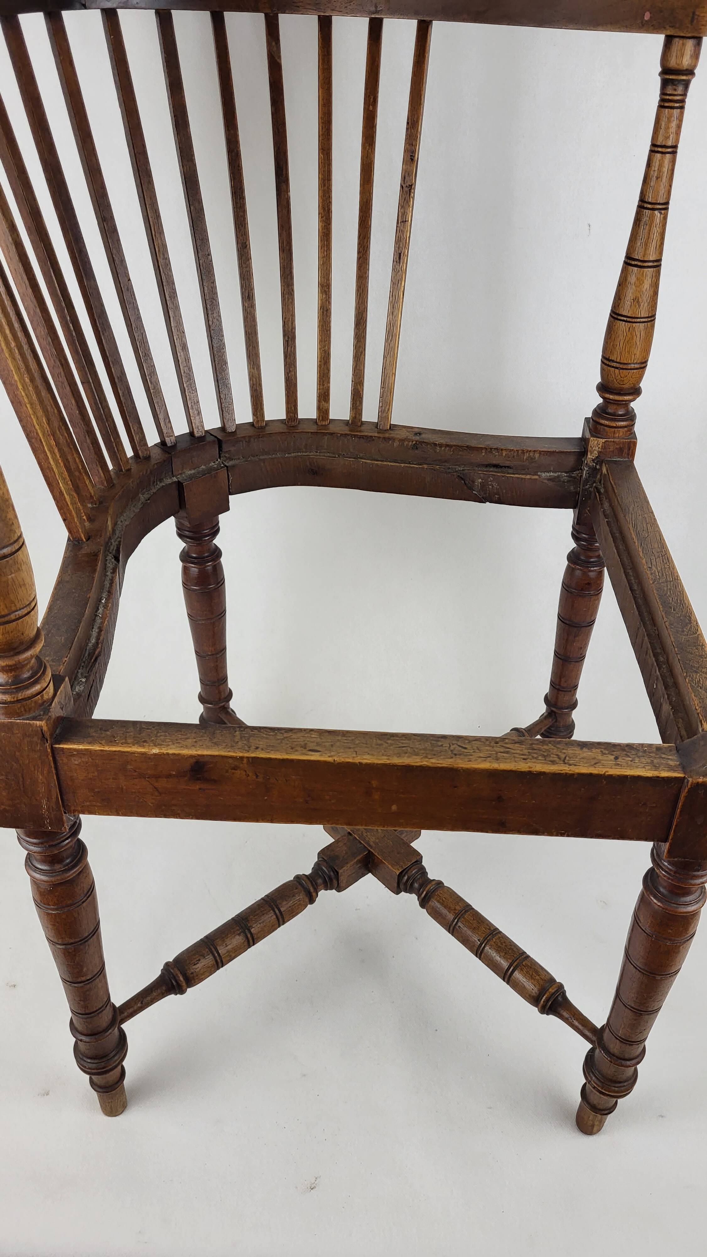19th century English wood & straw corner armchair chair
