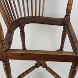 19th century English wood & straw corner armchair chair