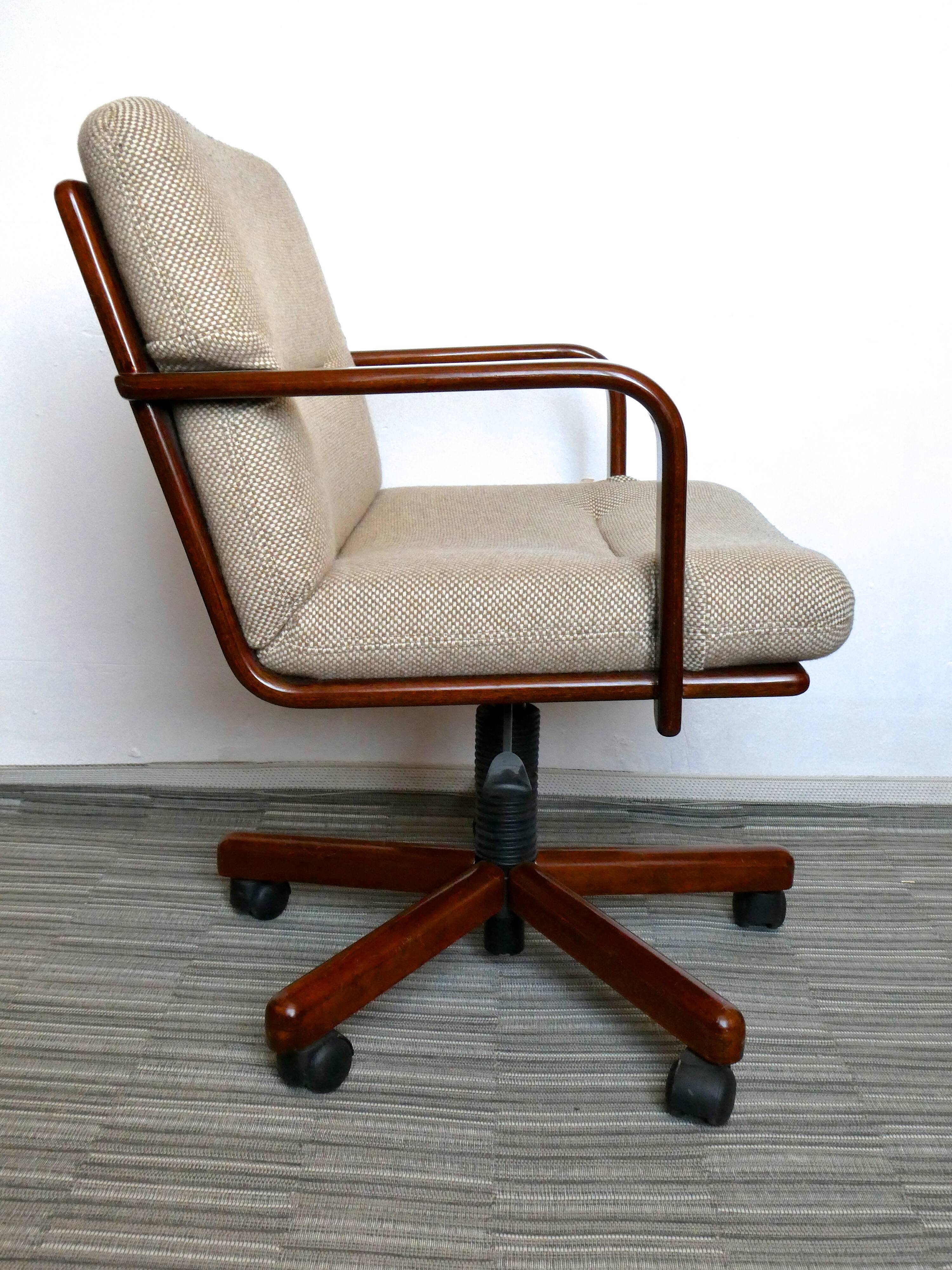 Desk chair in wood and fabric of the 1980s