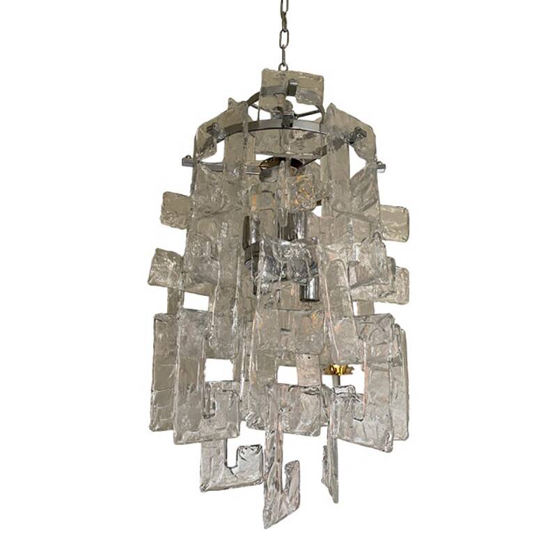 21st Century Transparent and Silver Chandelier in Murano Glass