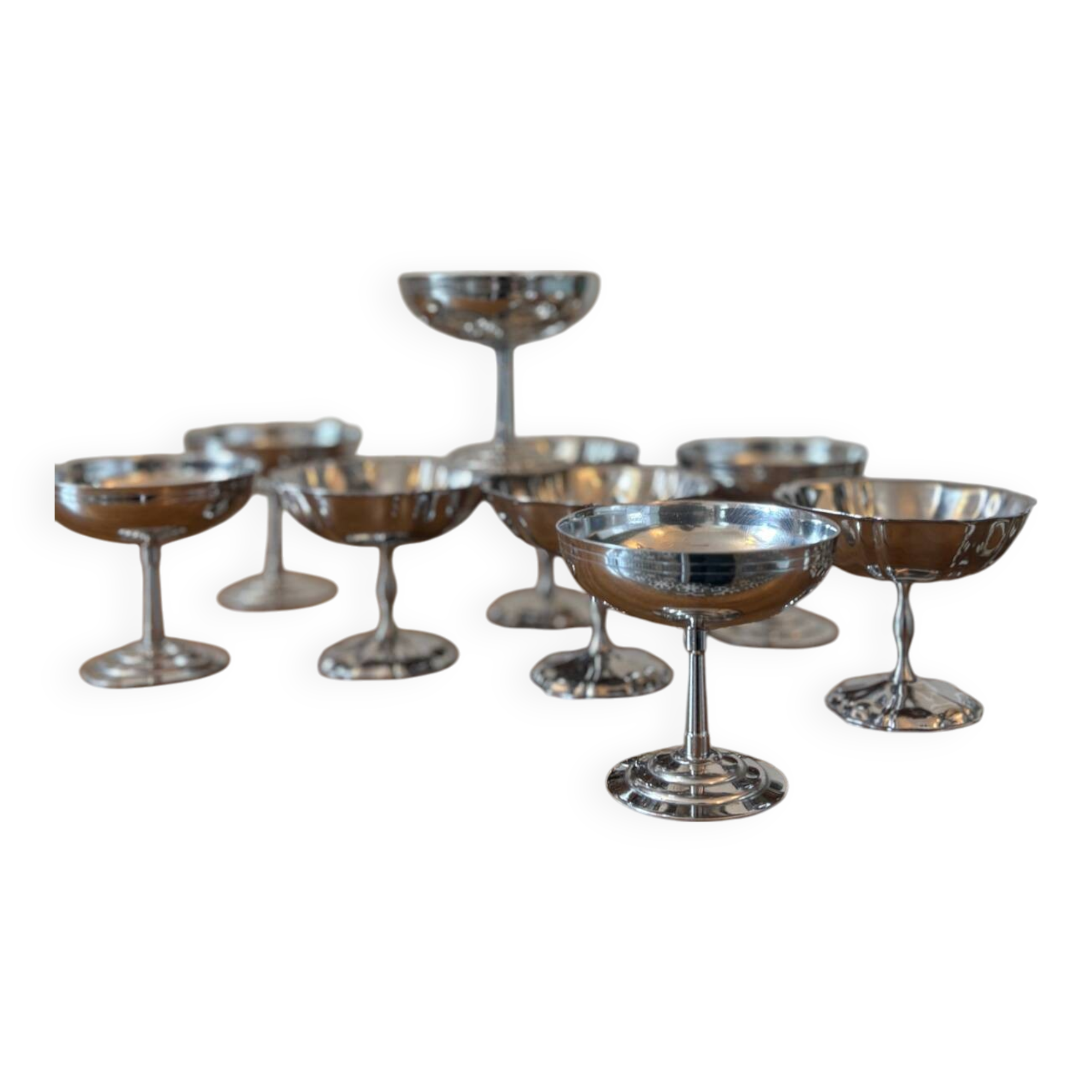 Set of 9 vintage silver stainless steel dessert bowls
