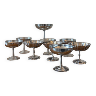 Set of 9 vintage silver stainless steel dessert bowls