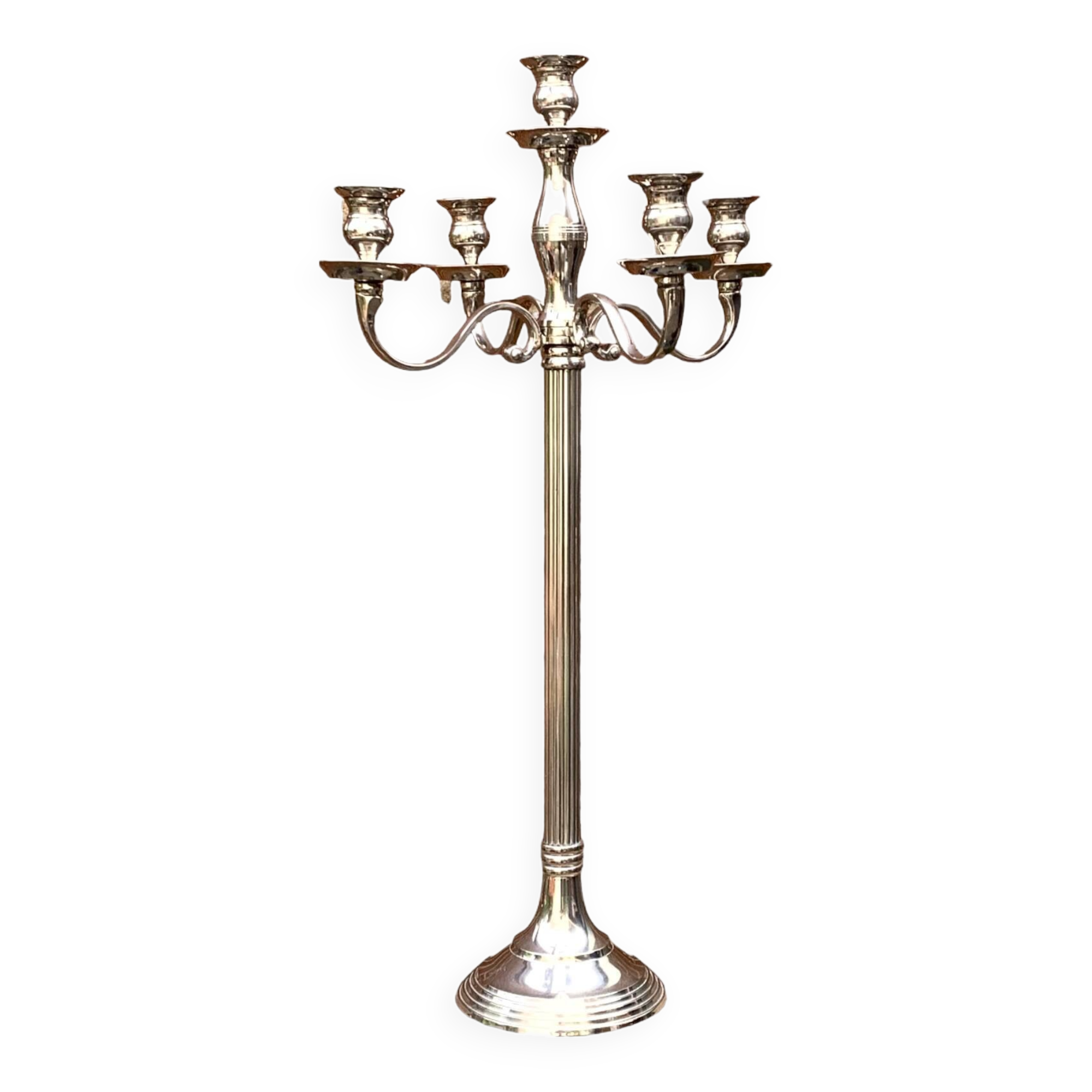 Antique large five-armed chrome-plated steel candlestick - 76cm