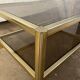 Vintage rectangular coffee table, gold metal, 2 trays: smoked glass 1980