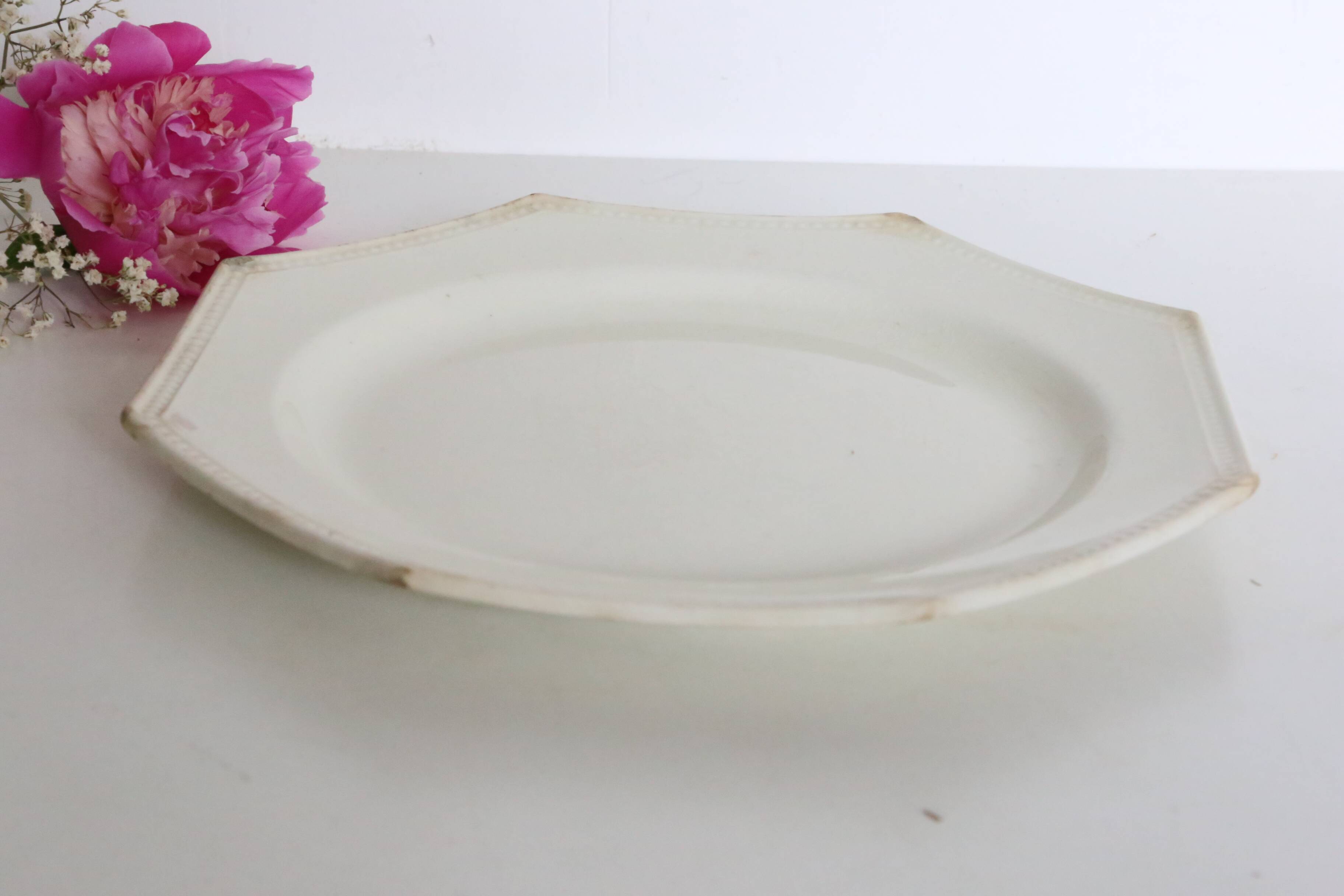 Creil and Montereau plates, 19th century, Perle model, ivory / lot 1