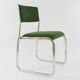 Chrome metal sled chair with green fabric