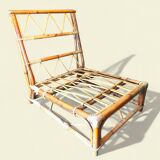 Low Varnished Rattan Armchair by Audoux-Minnet - Golfe-Juan, 1950s-1960s