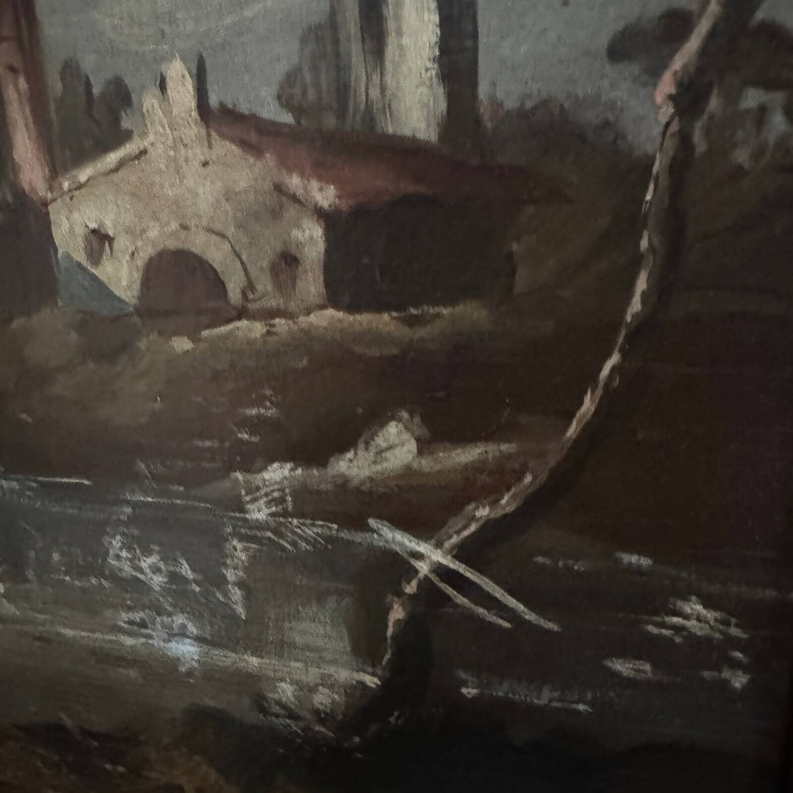 Oil on panel, port scene, late 19th century, gilded frame