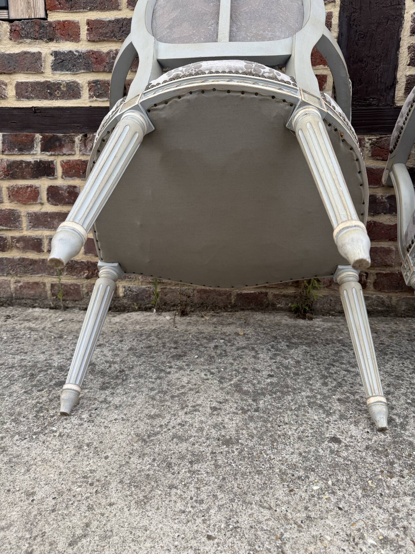 Pair of cabriole medallion armchairs in Louis XVI style