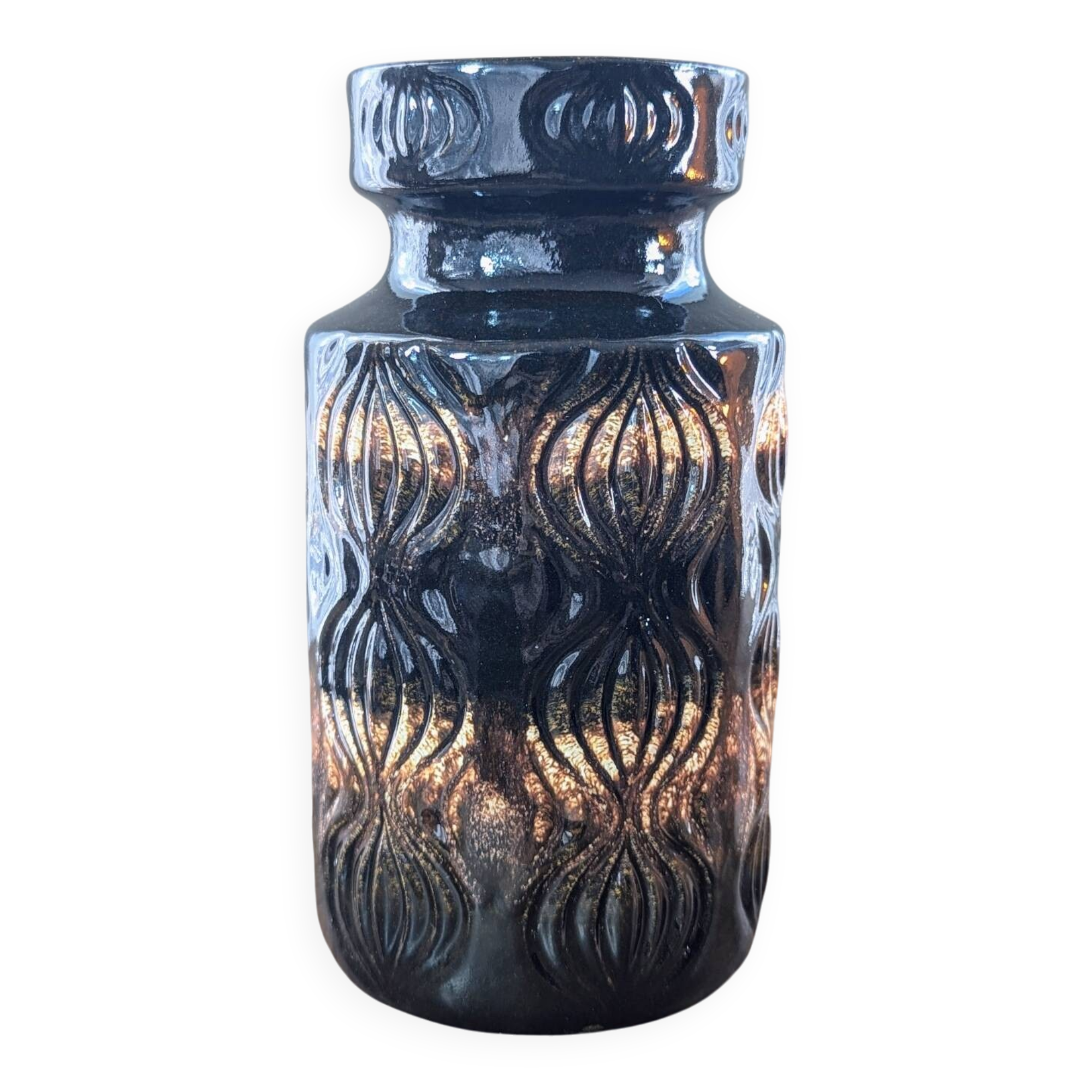 West Germany Scheurich 285-18 Onion Vase, Black Brown
