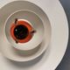 Older ph 4/3 hanging lamp, in white, with original orange suspension disk.