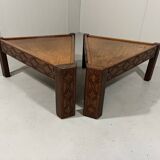 Brutalist triangular shaped oak coffee side tables 1970’s