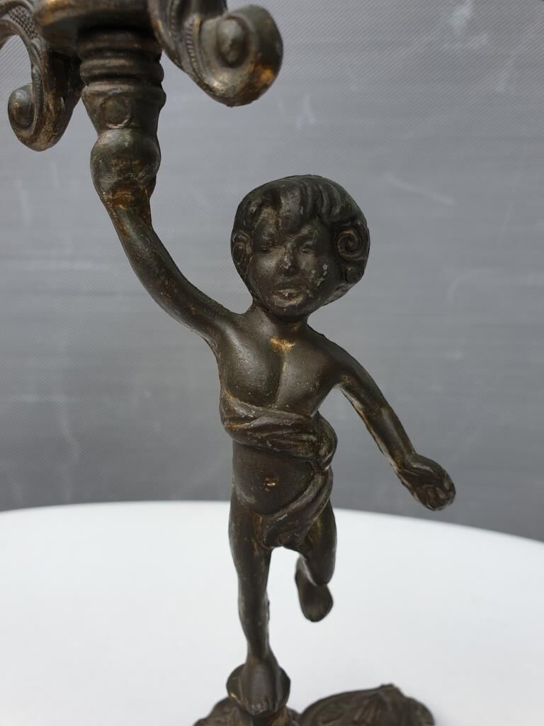 "Il mio bel foco" pair of candlesticks XIXth cherubs 3 torchieres