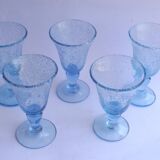 5 glasses with blue Biot stemmed