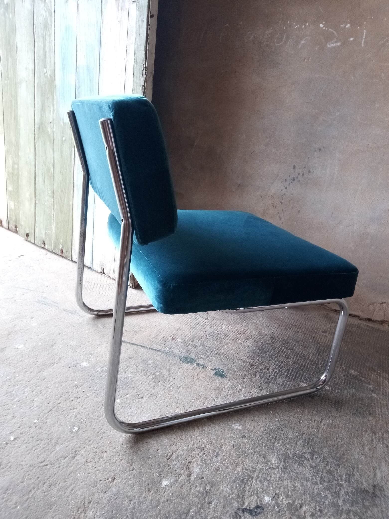 Petrole blue modernist armchair