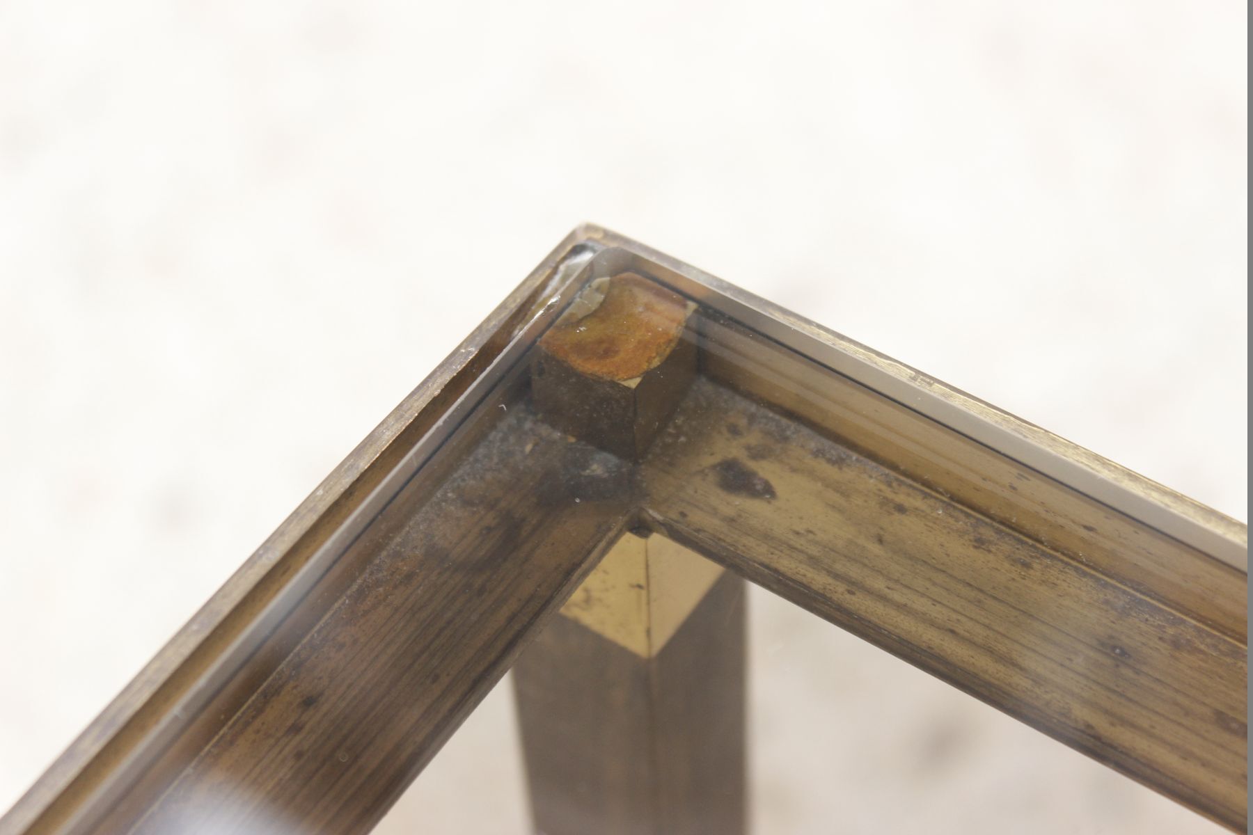 Table coffee in brass, bronze and smoked glass, France, 1950