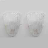 Barovier Style Mid-Century Modern Italian Murano Glass Shell Sconces, 60s, Pair.