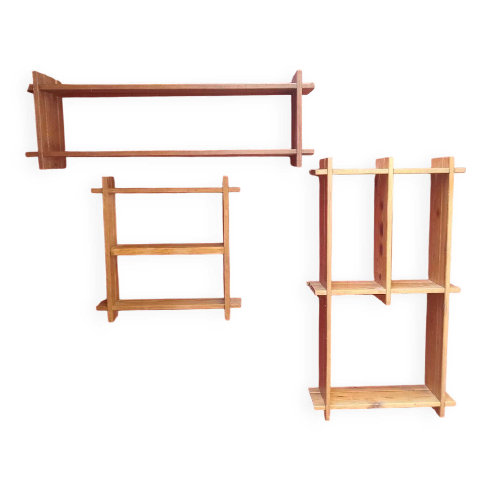 Three solid pine shelves
