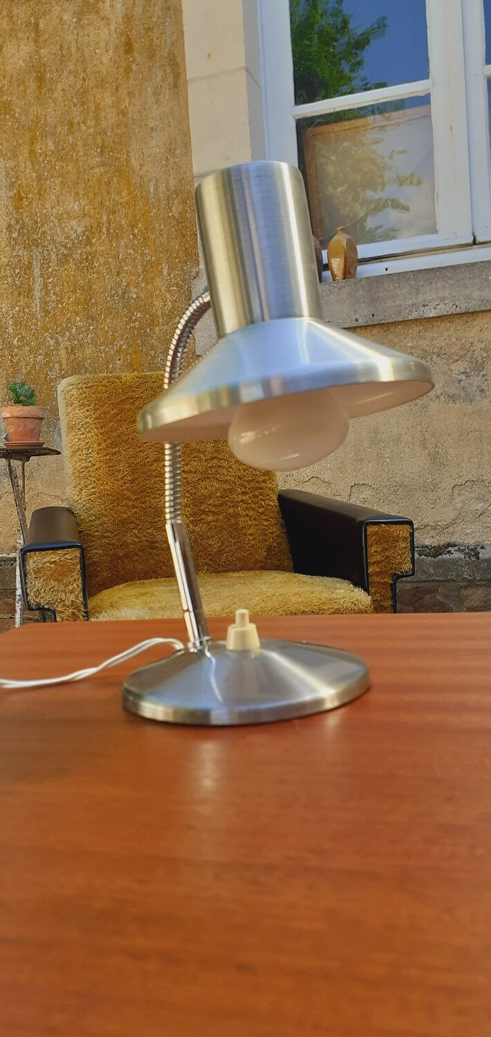 Flexible lamp vintage accent design or bedside year 70 brushed metal