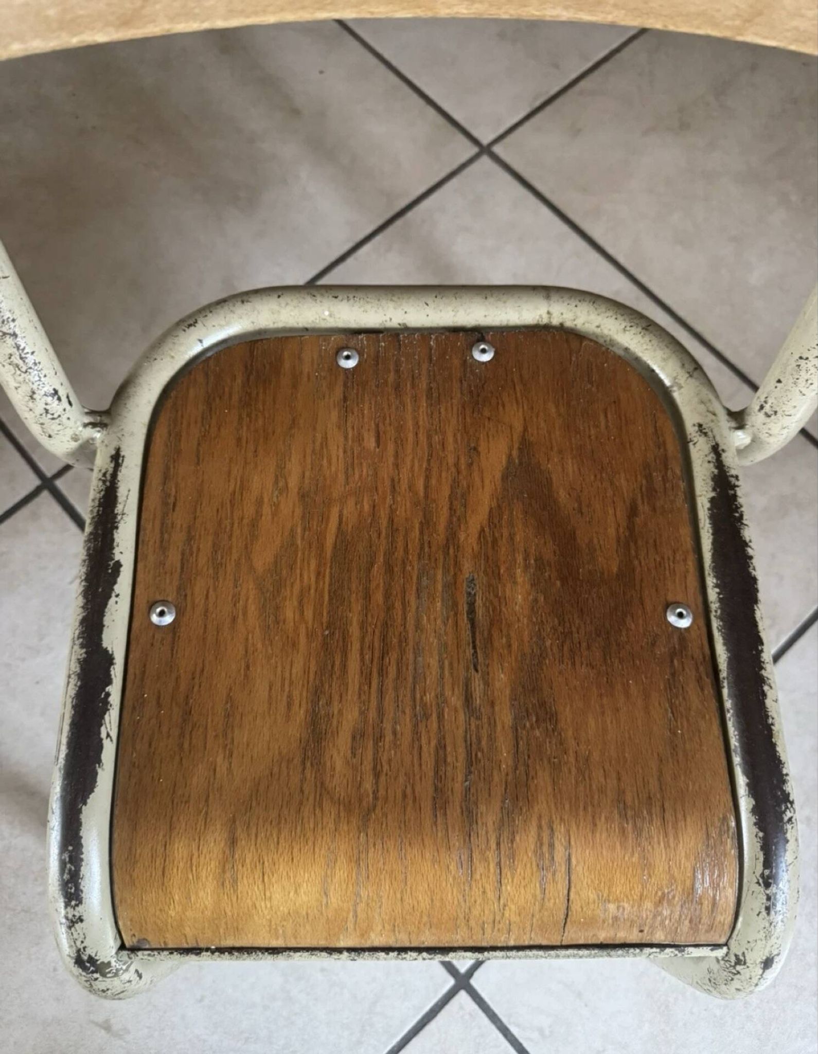 Old small school chair for children, vintage design, height a.