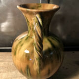 Handled vase in enameled ceramic, stamp to identify